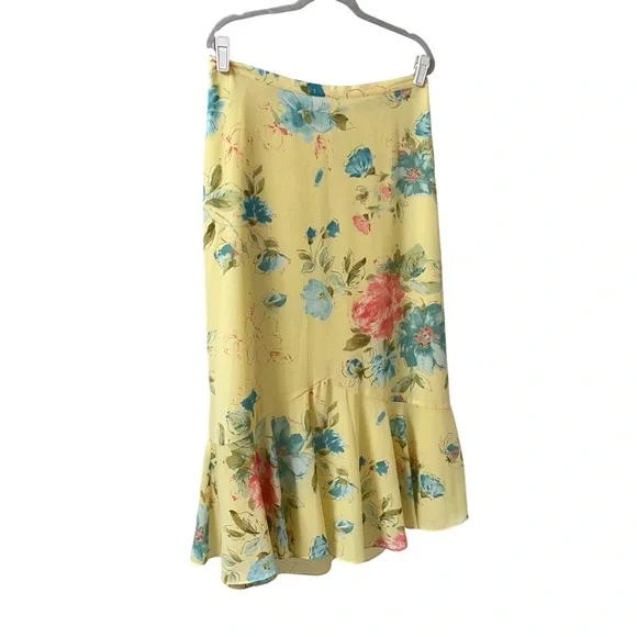Emma James yellow summer floral stretch waistband long flare hem skirt size 14 - Picture 7 of 13